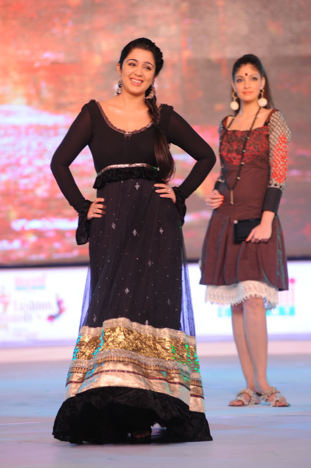 Charmee Kaur in Black Dress Ramp Walk South Spin Fashion Awards