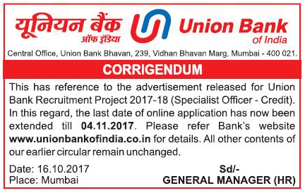 Union Bank of India Credit Officer Recruitment Union Bank of India Credit Officer Recruitment