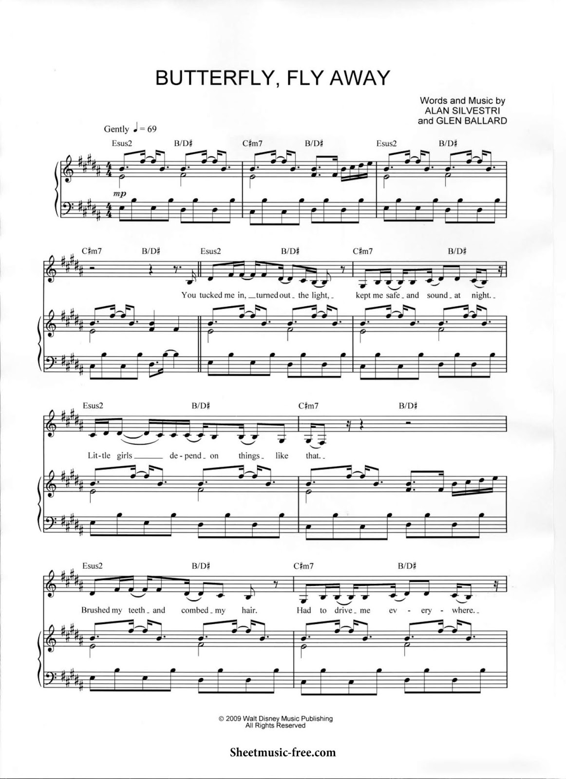 SHEET MUSIC FREE Sheet PIANO FOR YOU Butterfly Fly Away Sheet Music