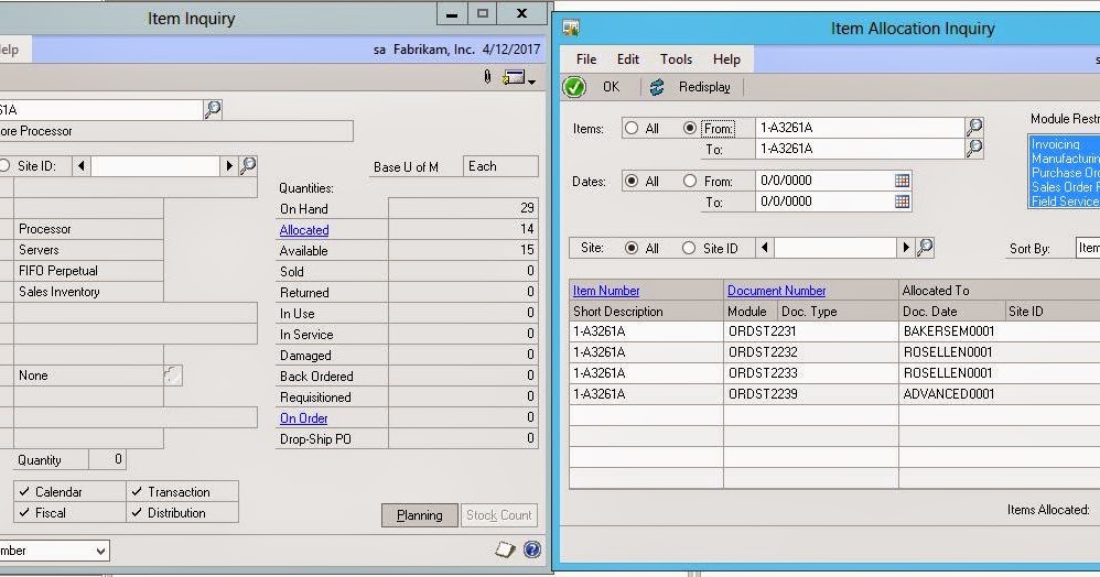 NIIT POST Inventory Inquiry Allocated Total does not match Item Allocation Inquiry Total on
