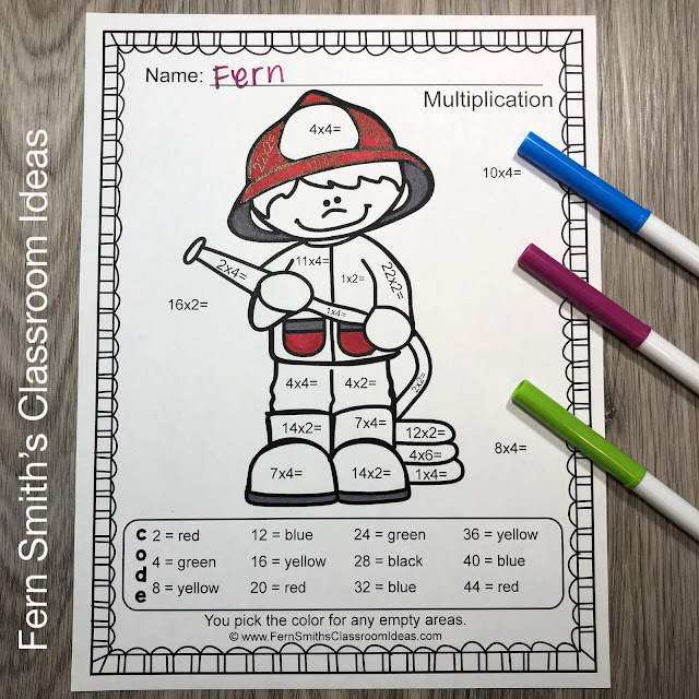 Click here for the Community Helpers Career Themed Color By Number Multiply with 2 and 4 Printable Worksheet Resource #FernSmithsClassroomIdeas