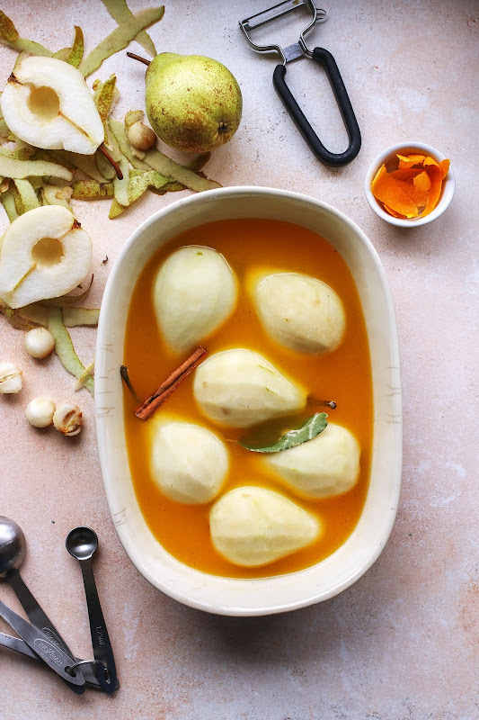 Baked pears in pineapple/orange juice