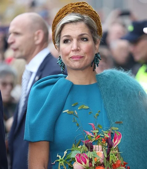 Queen Maxima wore Natan Dress and Gianvito Rossi Suede Pumps, Natan Earrings