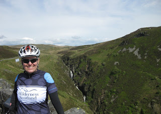 pep with a waterfall in the distance, on the road to Ffestiniog, Wales