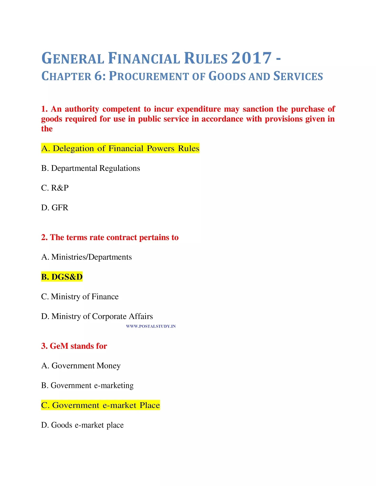 MCQs On GFR 2017 Quiz On General Financial Rules 2017 IPO Exam Quiz