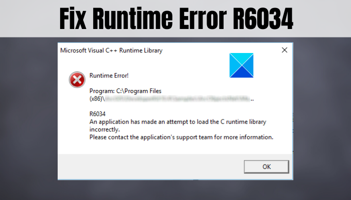 Windows 10에서 런타임 오류 R6034 수정