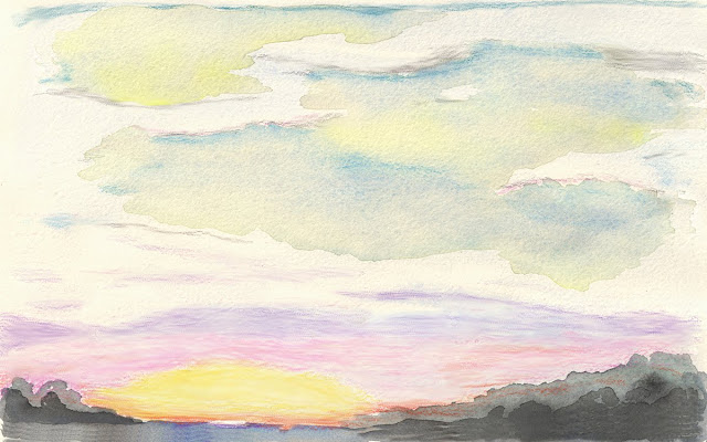 Watercolor sketch of sunrise