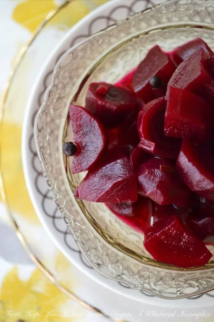 Bowl of quick pickled beets.
