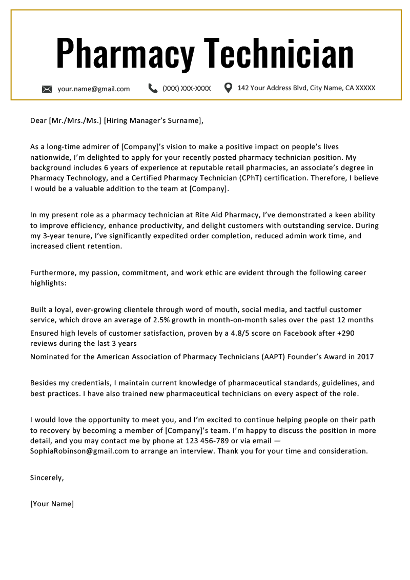 Pharmacy Technician Cover Letter Thankyou Letter