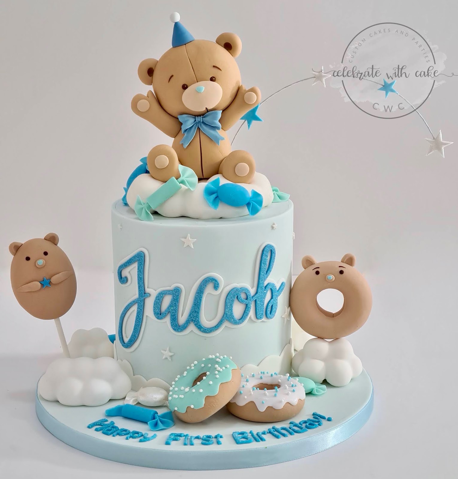 Celebrate with Cake! Teddy Bear candyland 1st birthday single tier Cake