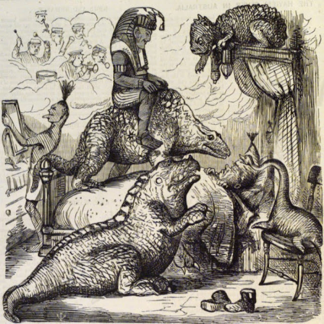 Если верить этой карикатуре, уже в 1855 году добропорядочных граждан мучили кошмары с участием динозавров