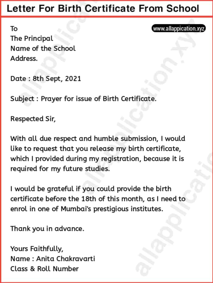 Request Letter for Birth Certificate from School (3 Examples)