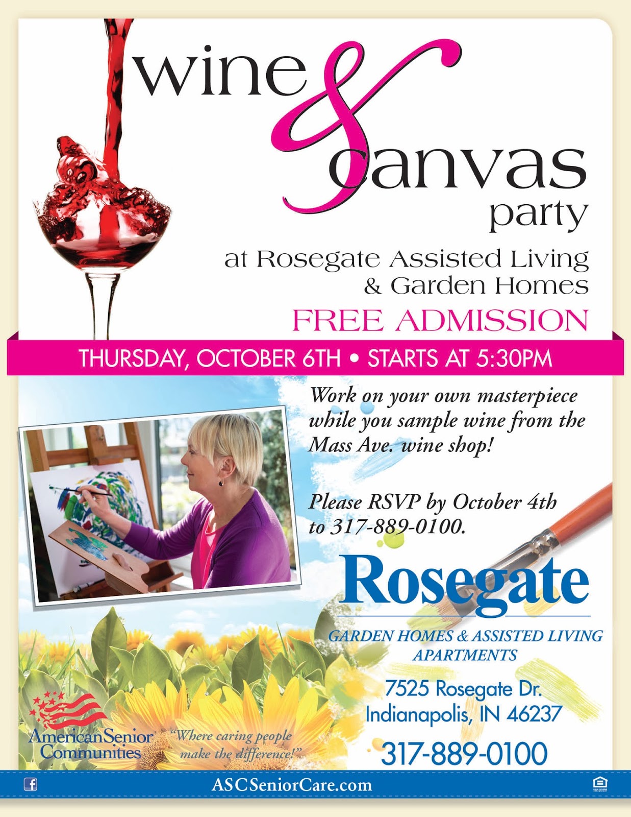 Wine & Canvas Party Thursday Oct. 6 at Rosegate Assisted Living & Garden Homes Downsizing Indy