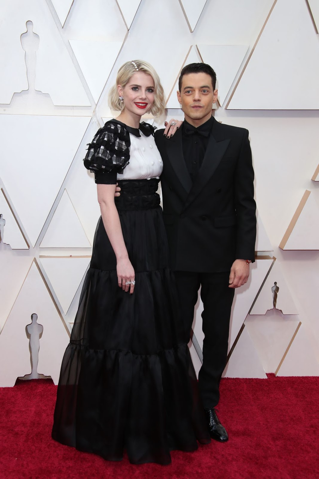 Lucy Boynton arrives in monochrome Chanel to the 2020 Oscars in Hollywood