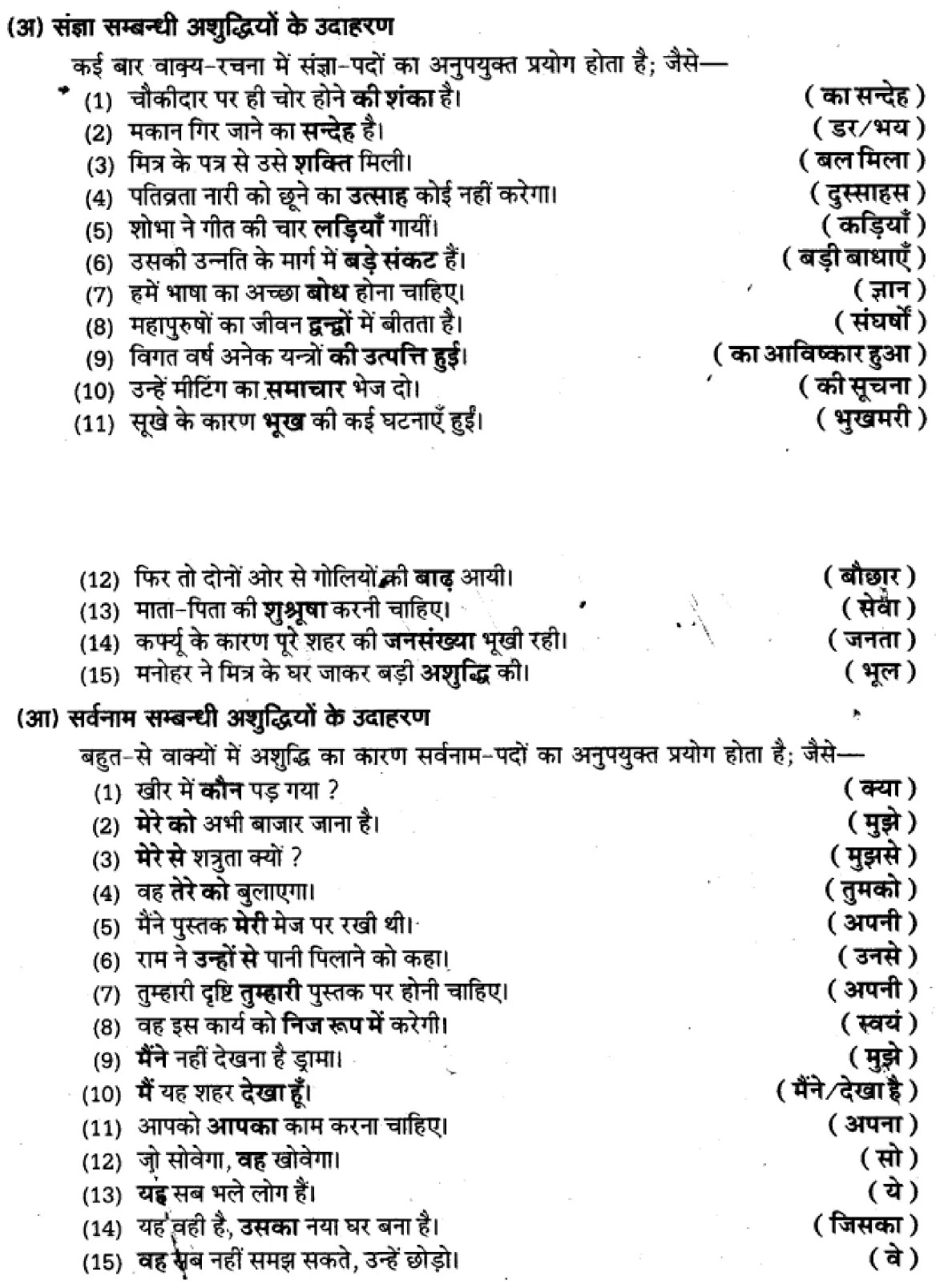 यूपी बोर्ड एनसीईआरटी समाधान "कक्षा 11 सामान्य  हिंदी" वाक्यों में त्रुटि-मार्जन  हिंदी में