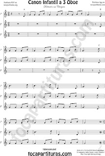  Oboe Partitura de Canon Infantil a tres voces Sheet Music for Oboe Music Score