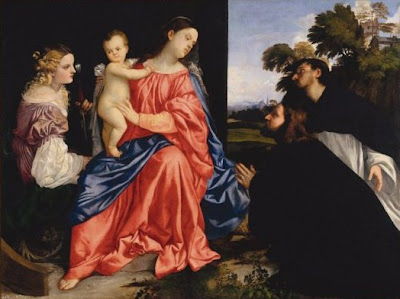 Madonna e il Bambino con i santi Caterina e Domenico e un donatore, Tiziano