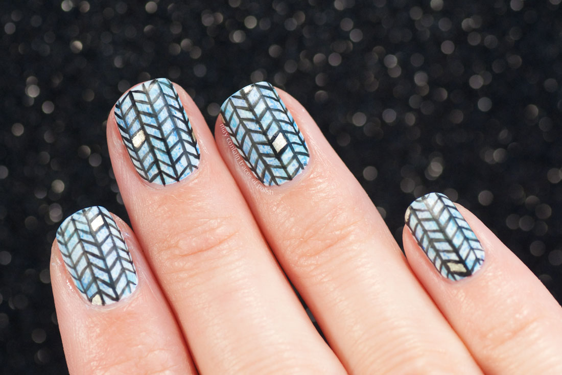 Herringbone Fishbone Pattern Nail Art - freehand nails