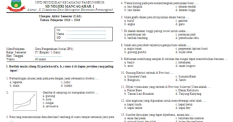 Unduh Soal UAS IPS Kelas 4 Semester 1 Guru Guru SD