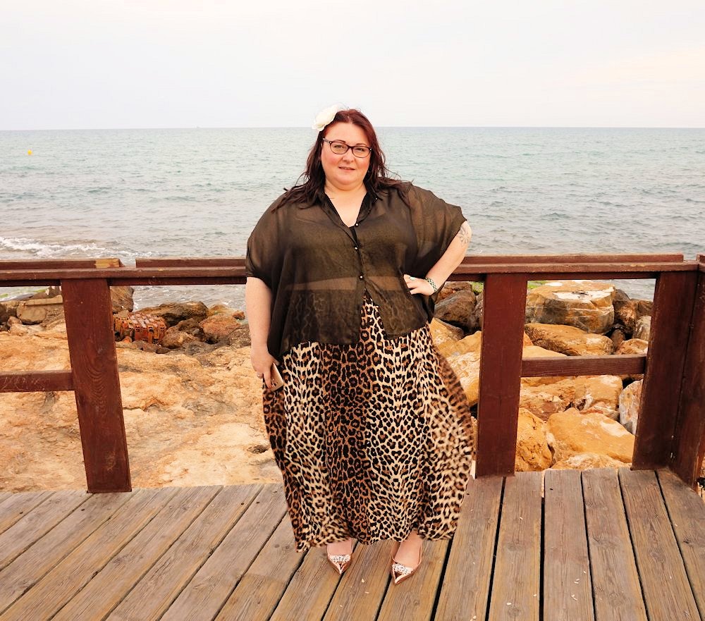 Leopard print skirt and sheer gold shirt plus size outfit featuring Elvi plus size occasion wear plus size evening wear plus size cruise wear