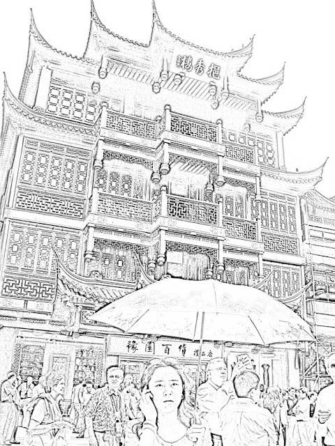 sketch of Yu garden building in Shanghai