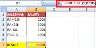 Subtotal Formula use in Excel with Example in Hindi