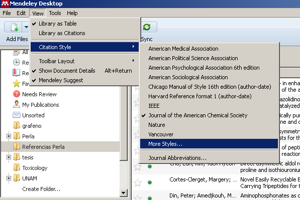 Incluir el estilo de referencia de la American Chemical