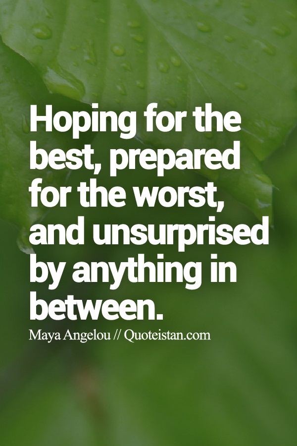 Hoping for the best, prepared for the worst, and unsurprised by anything in between.