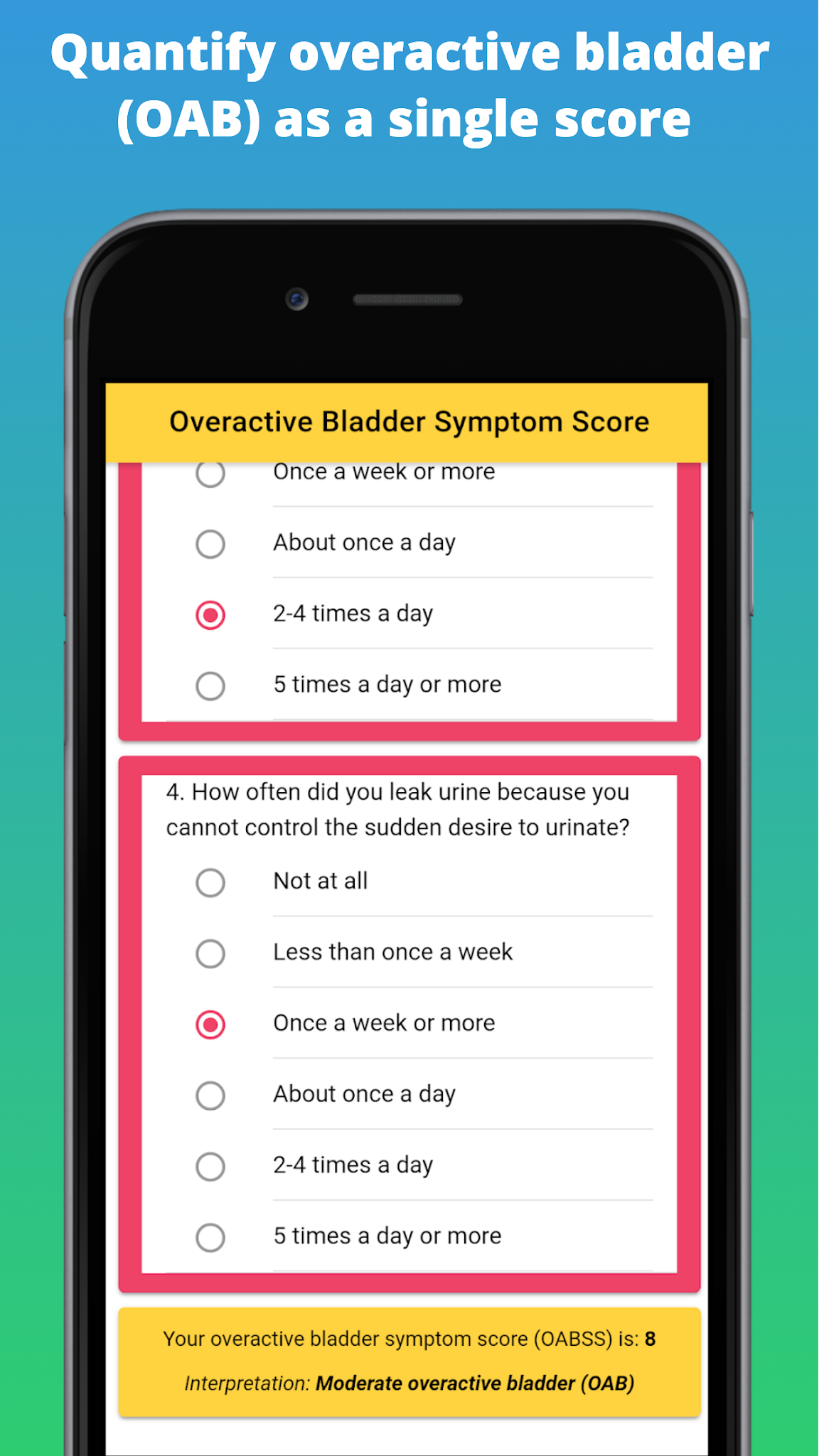 Overactive Bladder Symptom Score - Urine Tracker ~ iMedical Apps