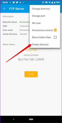 Create a  FTP Server Shortcut on Phone