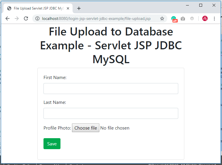 Upload File to Database with Servlet,JSP,JDBC and MySQL using BLOB
