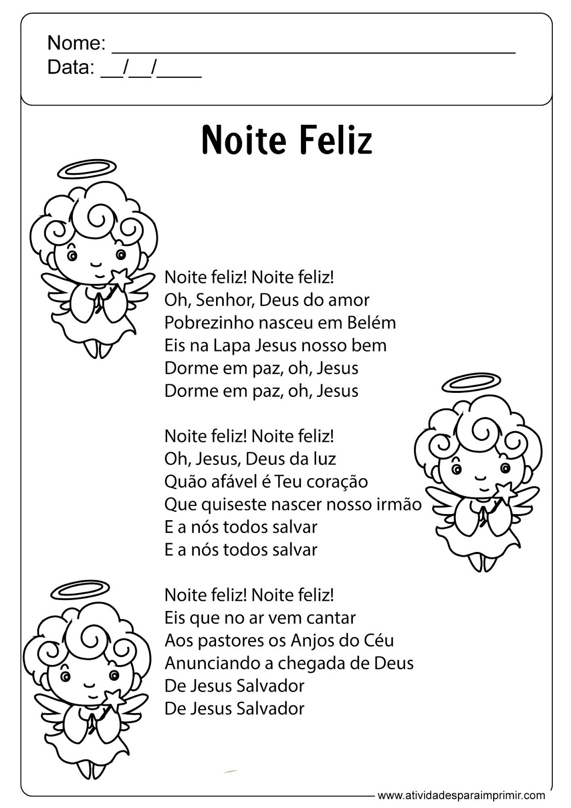 Desenho para colorir Canção de Natal - Noite Feliz : Letras em