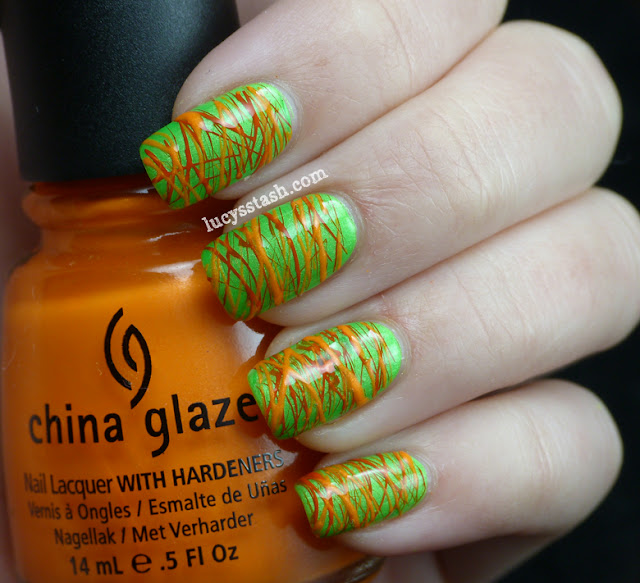 Lucy's Stash - Green and Orange Sugar Spun manicure