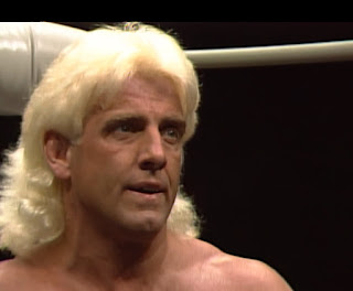 NWA Bunkhouse Stampede 1988 Event Review - Ric Flair looks concerned as he defends the NWA world title against Road Warrior Hawk