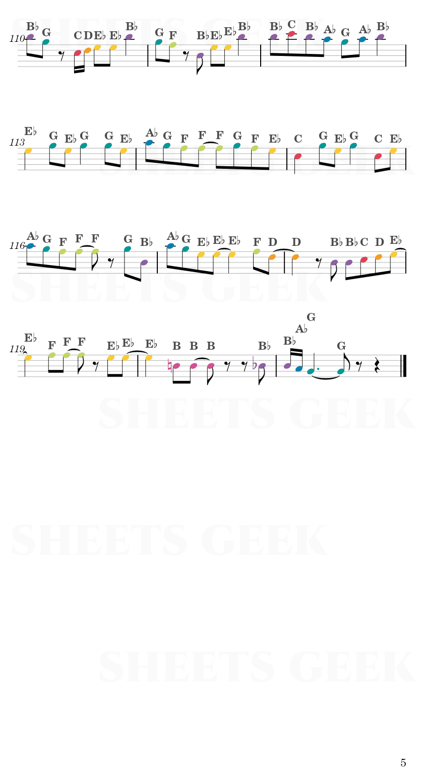 Spring Day - BTS Easy Sheets Music Free for piano, keyboard, flute, violin, sax, celllo 5