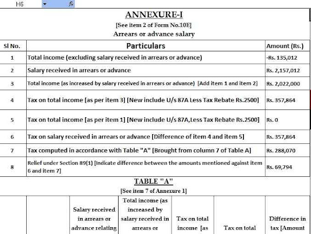 Income Tax Arrears Relief Calculator U/s 89(1) Automated income Tax Form 10E