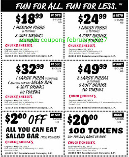 free Chuck E Cheese coupons february 2017