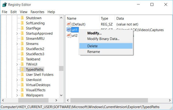 Elimina la cronologia della barra degli indirizzi di Esplora file di Windows