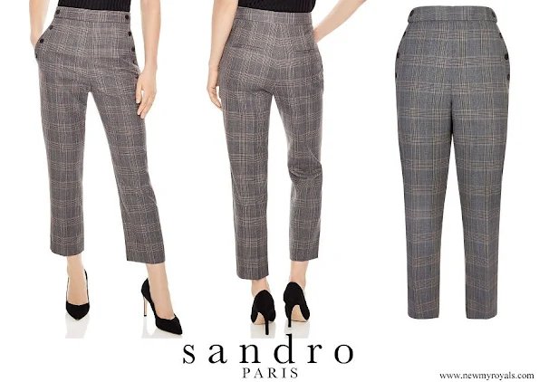 Crown Princess Mary wore Sandro Binic Plaid Button-Detail Pants