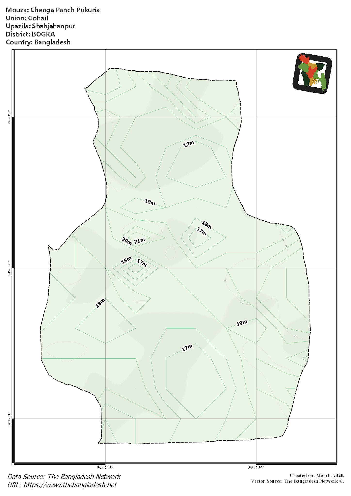 Map of Chenga Panch Pukuria Mouza of Shahjahanpur Upazila, BOGRA, Bangladesh.