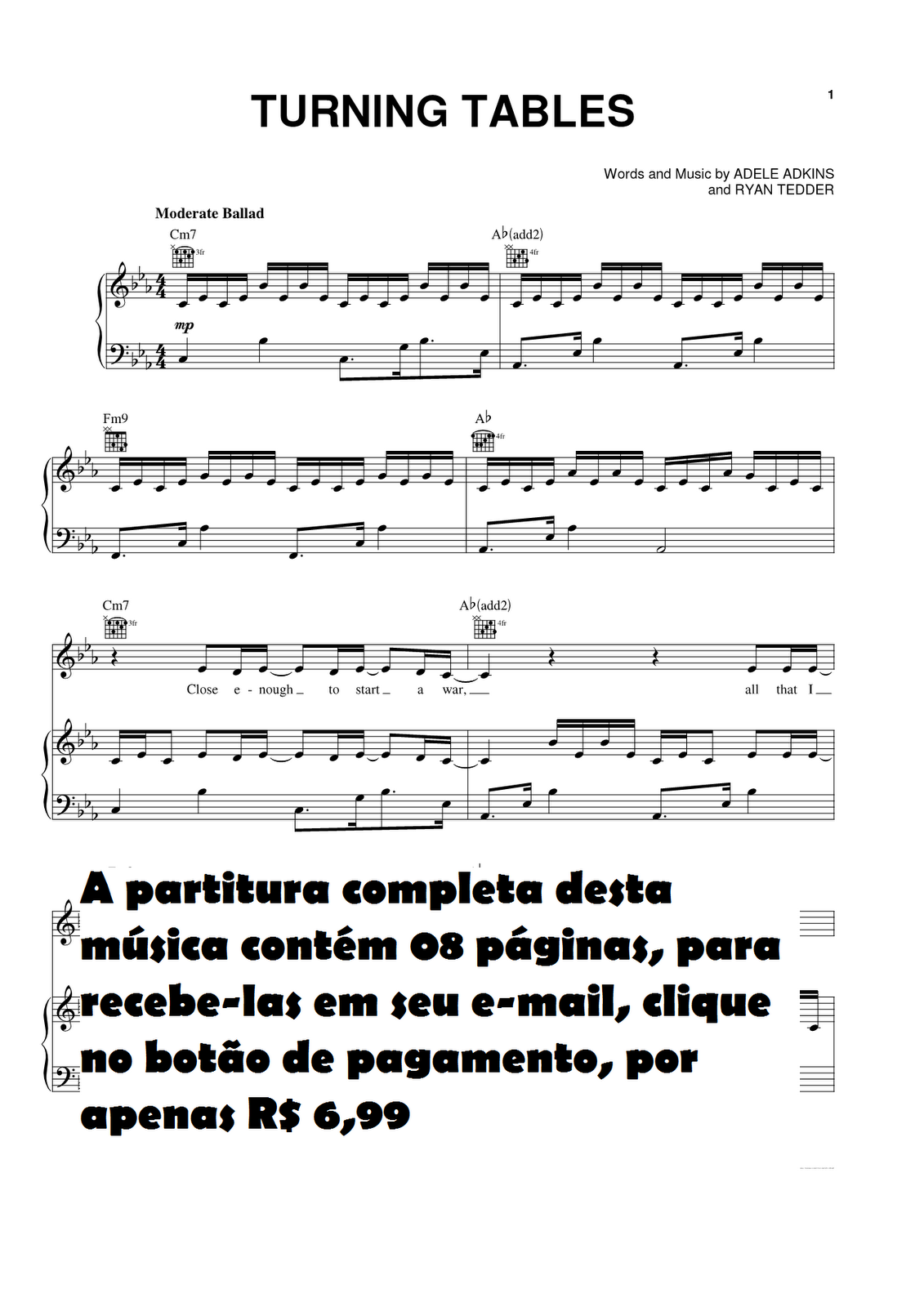 Partituras Musicais Turning Tables Adele n.º 572