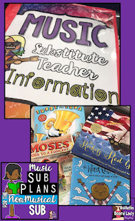 Music teachers often need to leave sub plans for non-musical substitute teachers.  This post is filled with tried and true lesson plans that are practical and comfortable for any teacher that steps into the music classroom.  Children's books, videos, worksheets and more are discussed.