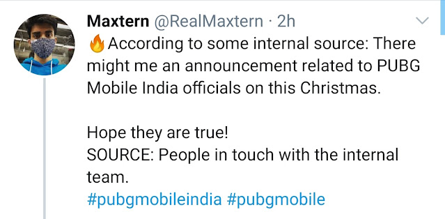 PUBG Mobile India official announcement on Christmas day, says Maxtern PUBG Mobile India official announcement on Christmas day, says Maxtern