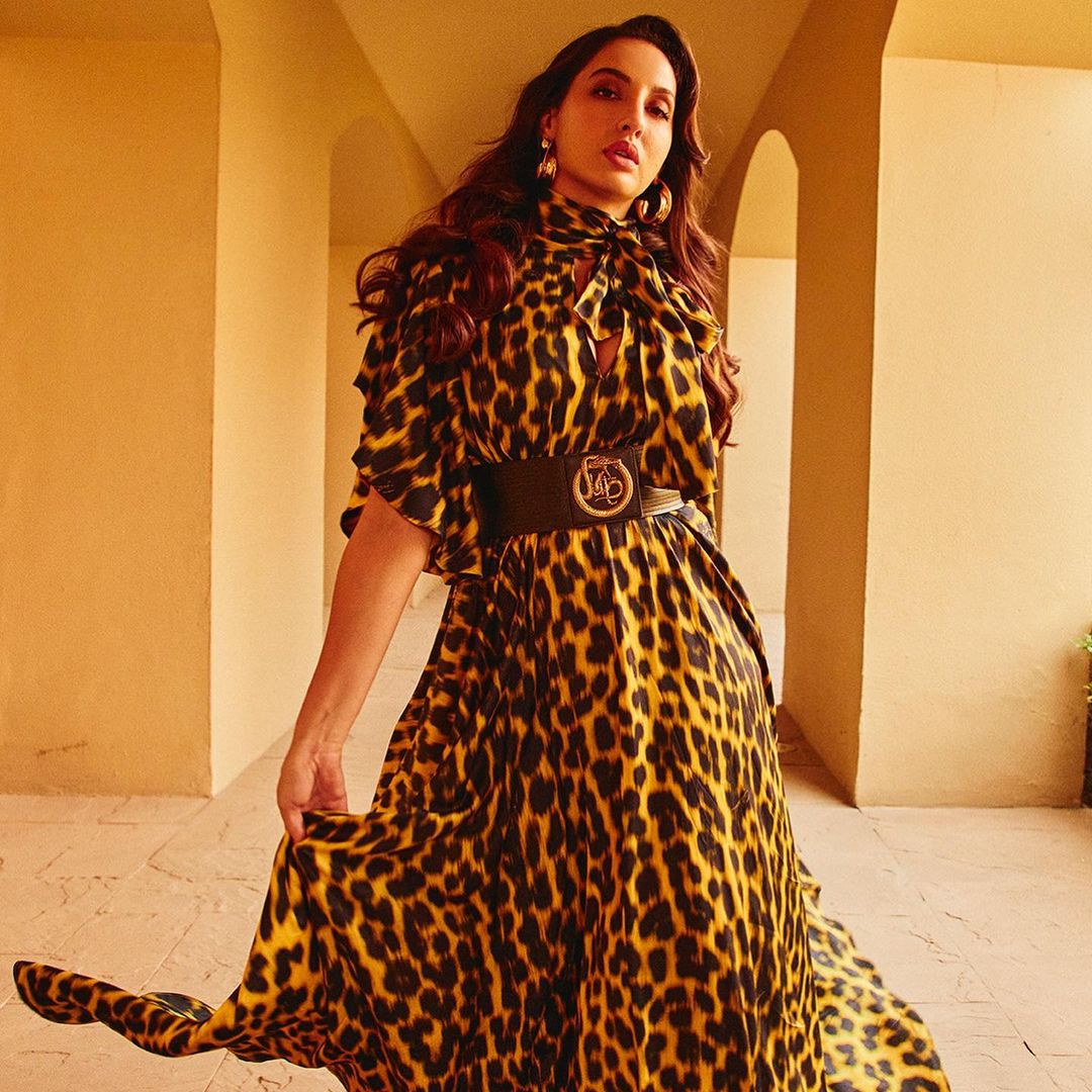 Nora Fatehi Looks Majestic In A Leopard Print Dress