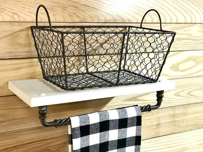 Repurposed Cabinet door Basket shelf and towel bar