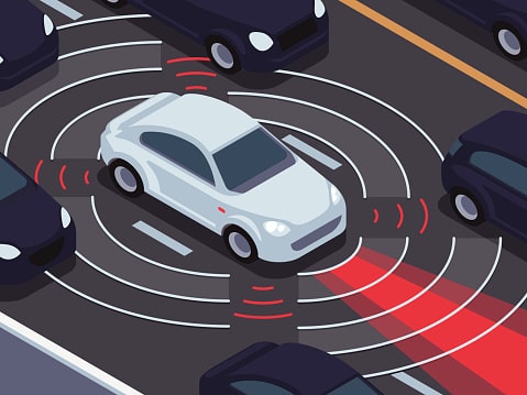 Future scope of robotics and Challenges, Opportunities 13 A self-propelled car that is scanning with sensors the distance of the cars moving around it