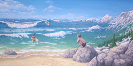 Rob Gonsalves aplicando ilusões de óptica na pintura 