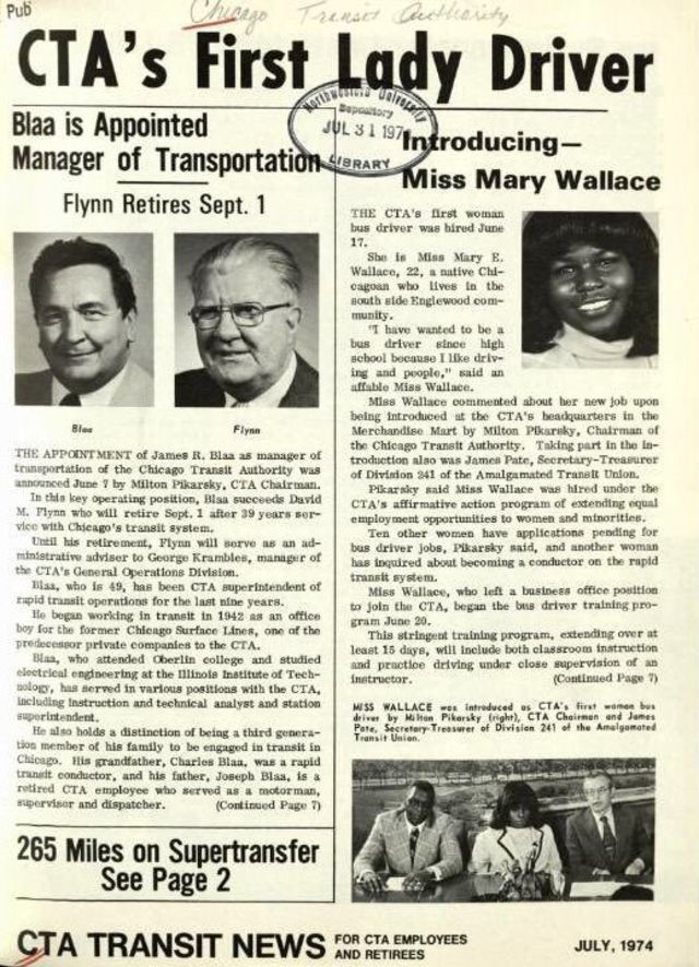Mary Wallace, the first female bus driver for Chicago Transit Authority