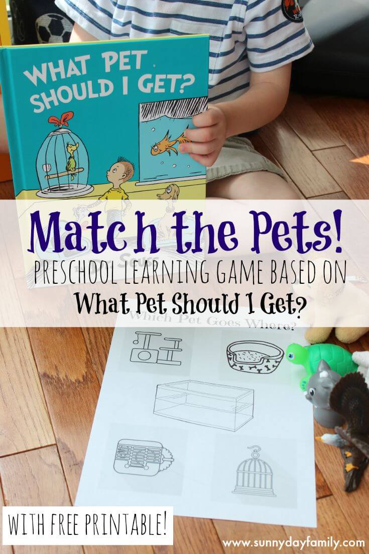 Match the pet with this fun preschool activity featuring the new Dr. Seuss book! Perfect for an animals theme or a family thinking of adopting a pet.