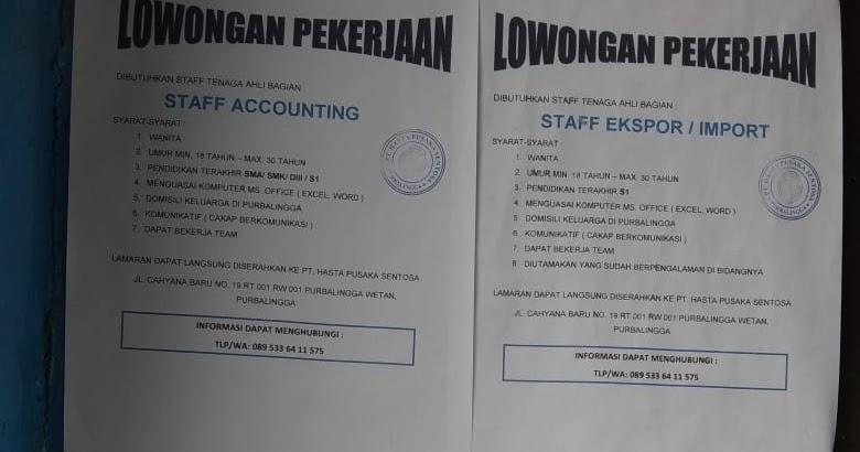 Lowongan Kerja PT Hasta Pusaka Sentosa Purbalingga Terbaru ...